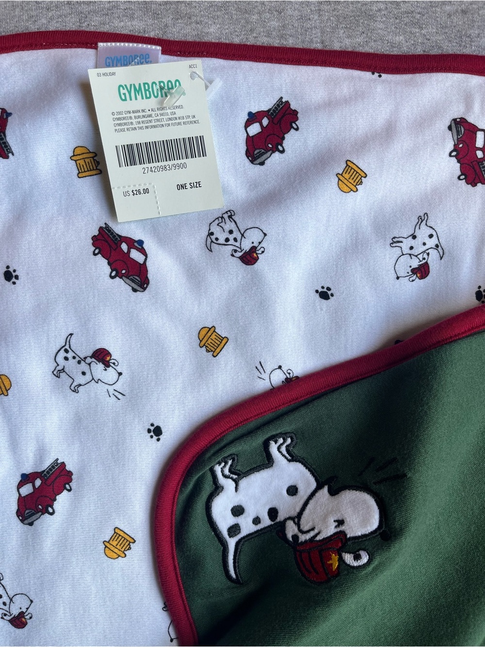 Vtg Gymboree Fire Truck Dalmatian Baby Blanket Holiday NWT 2003 HTF Rare